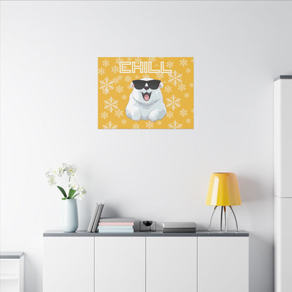 Chill, Polar Bear, Matte Canvas, Stretched 0.75", wall art, snowflakes - yellow