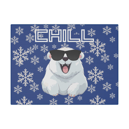 Chill, Polar Bear, Matte Canvas, Stretched 0.75", wall art, snowflakes - blue