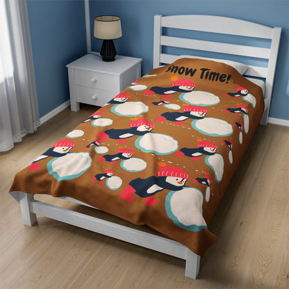 Snow Time Velveteen Plush Blanket - Light brown