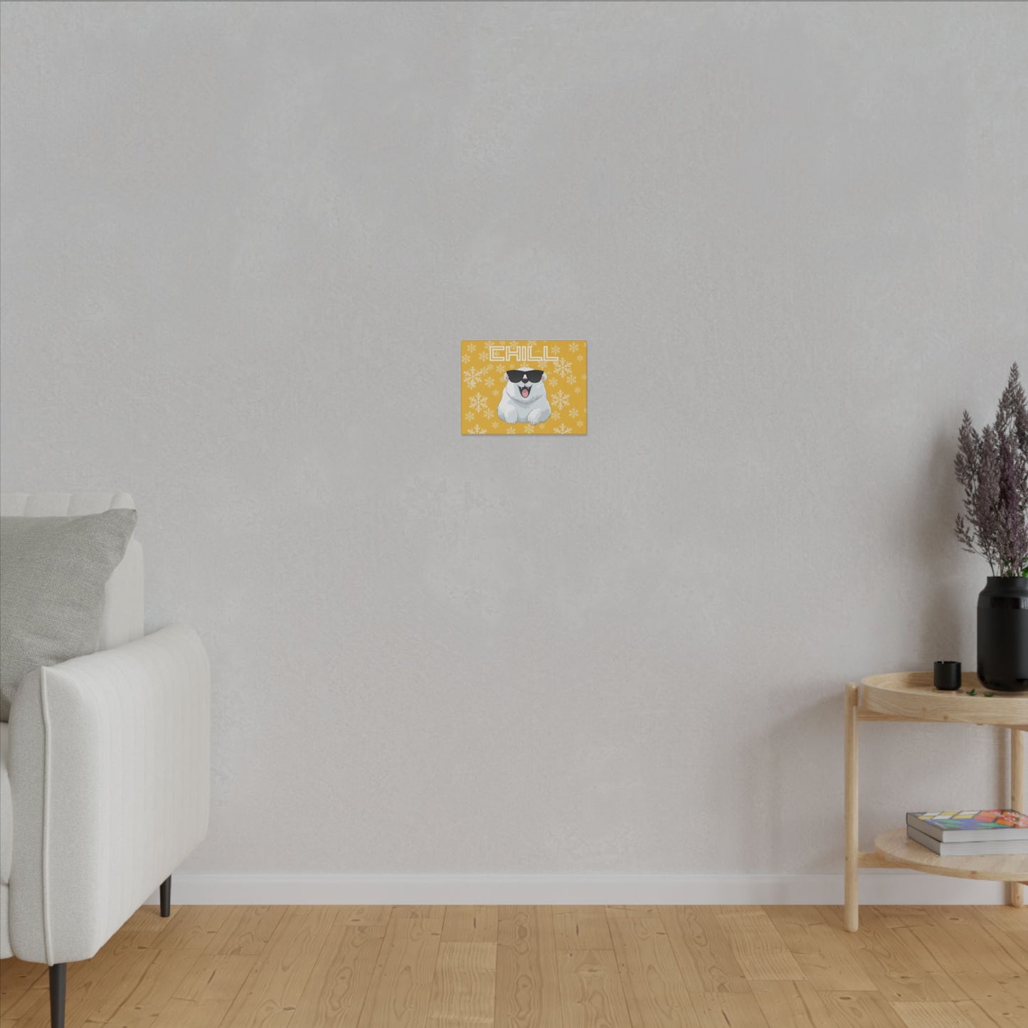 Chill, Polar Bear, Matte Canvas, Stretched 0.75", wall art, snowflakes - yellow