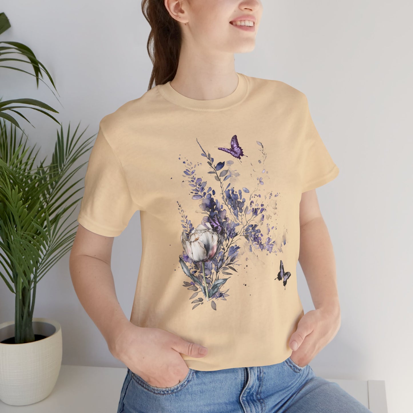 Flowers and Butterflies, Bella + Canvas T-shirt, spring, summer
