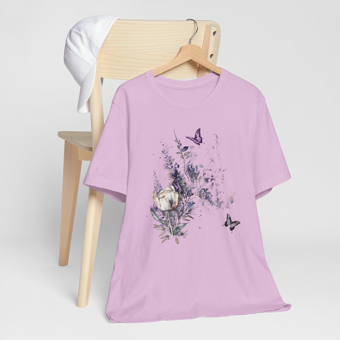 Flowers and Butterflies, Bella + Canvas T-shirt, spring, summer