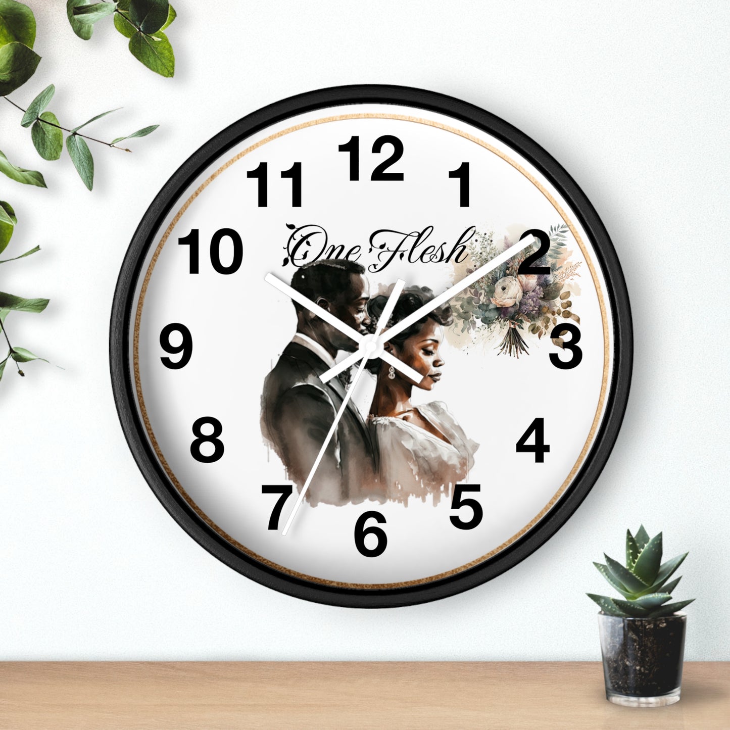 One Flesh Wall Clock, Christian, housewarming, afroamerican, new couple, wedding