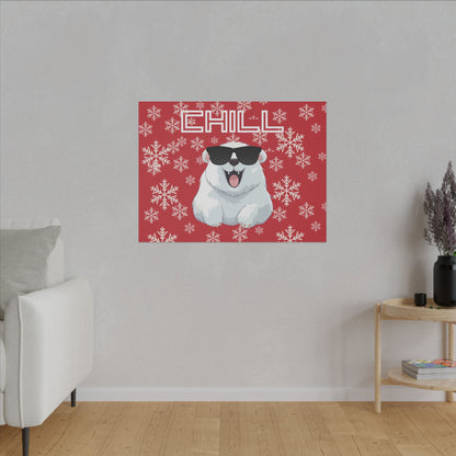 Chill, Polar Bear, Matte Canvas, Stretched 0.75", wall art, snowflakes - red