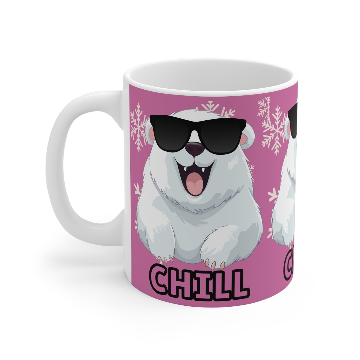 Chill Polar Bear, Mug 11oz, light pink, coffee, tea, hot chocolate