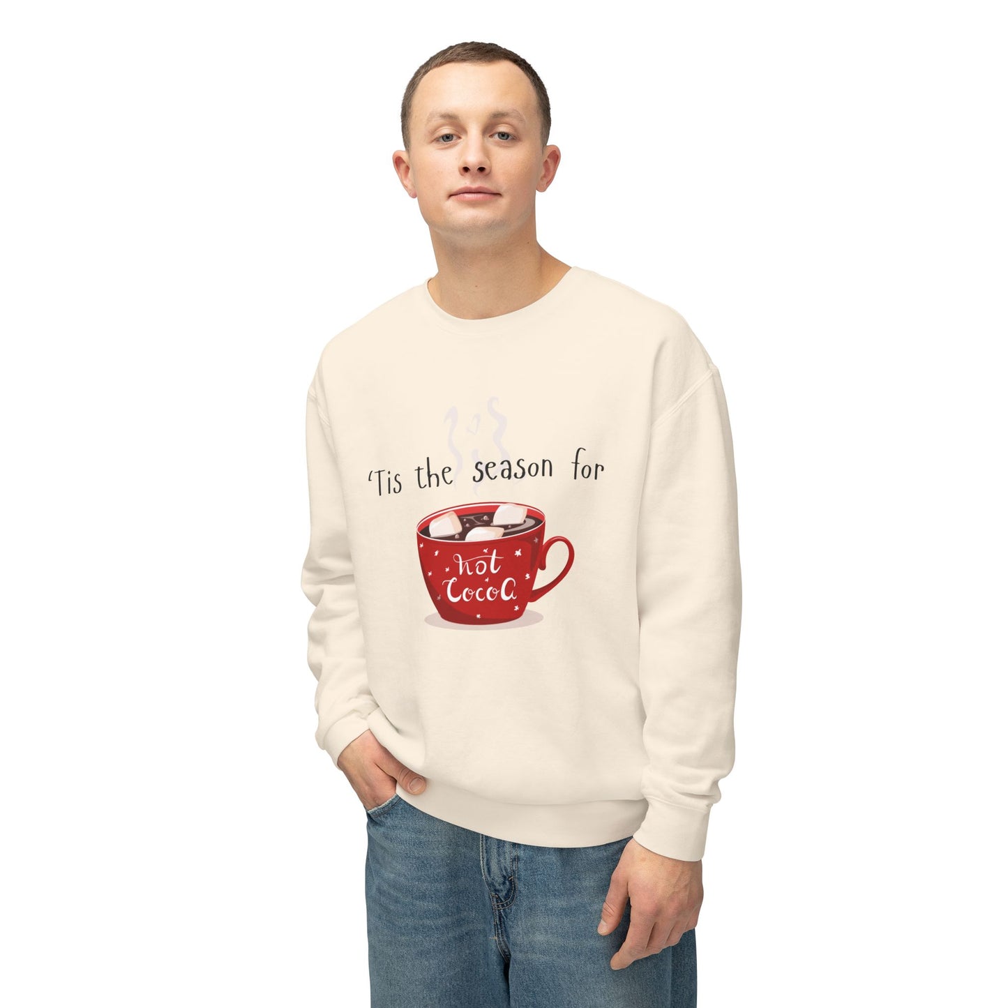 'Tis the Season for Hot Cocoa Unisex Lightweight Crewneck Sweatshirt, Christmas