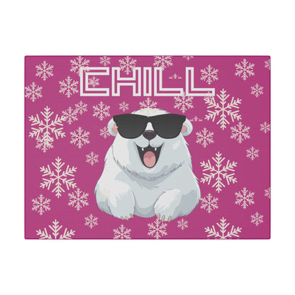 Chill, Polar Bear, Matte Canvas, Stretched 0.75", wall art, snowflakes - pink