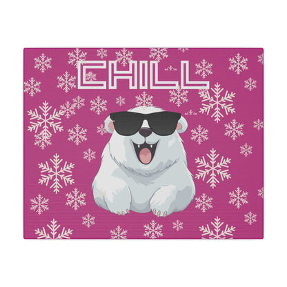 Chill, Polar Bear, Matte Canvas, Stretched 0.75", wall art, snowflakes - pink