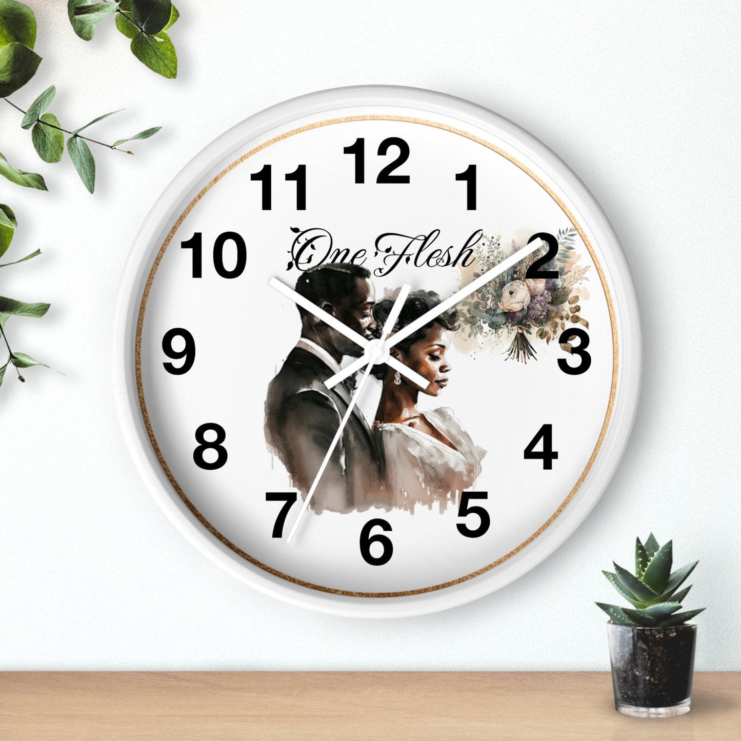 One Flesh Wall Clock, Christian, housewarming, afroamerican, new couple, wedding