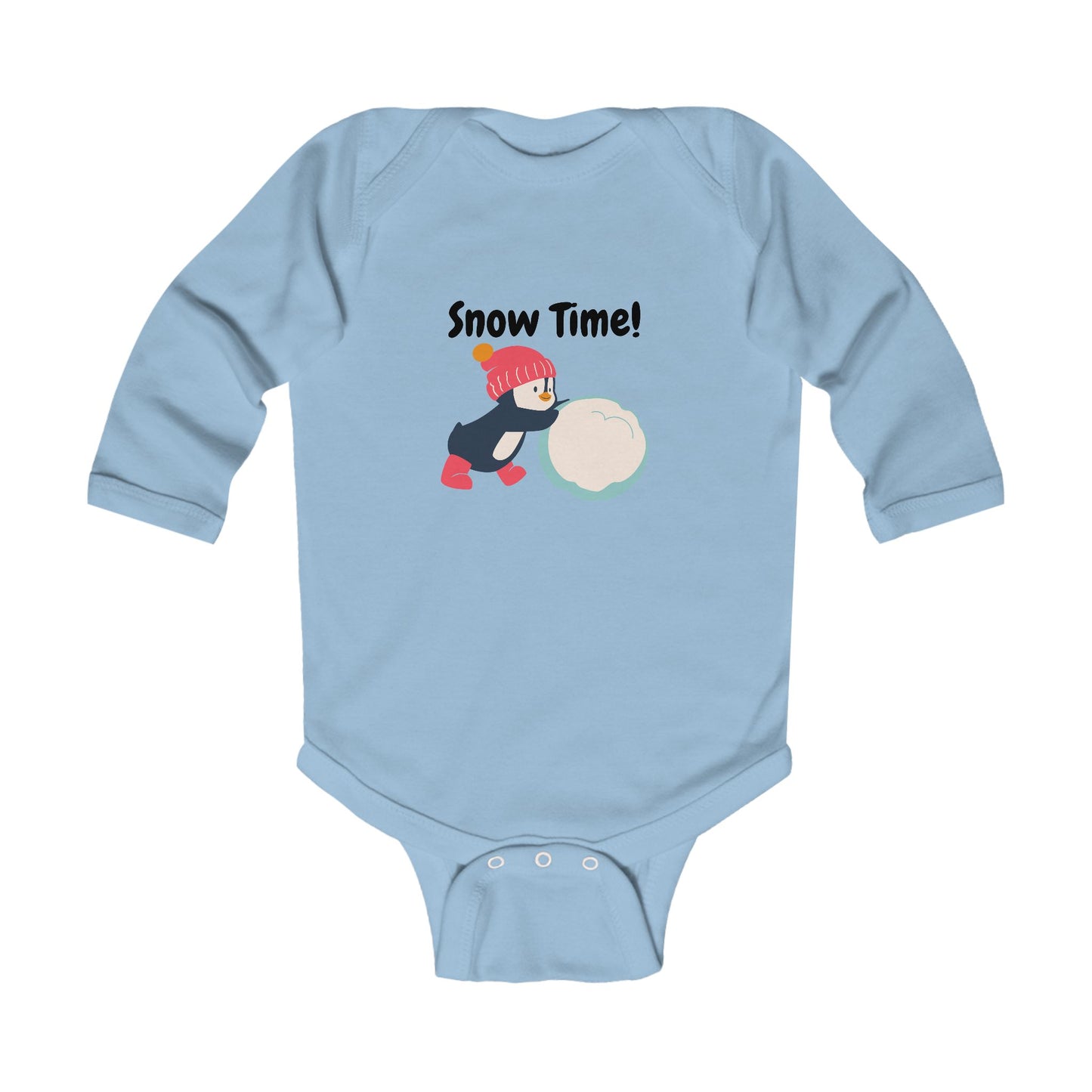 Snow Time Infant Long Sleeve Bodysuit, penguin, Christmas, birthday