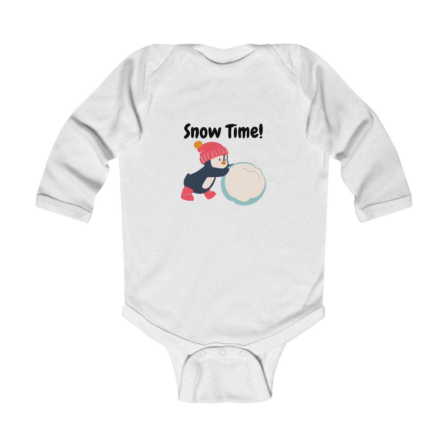Snow Time Infant Long Sleeve Bodysuit, penguin, Christmas, birthday