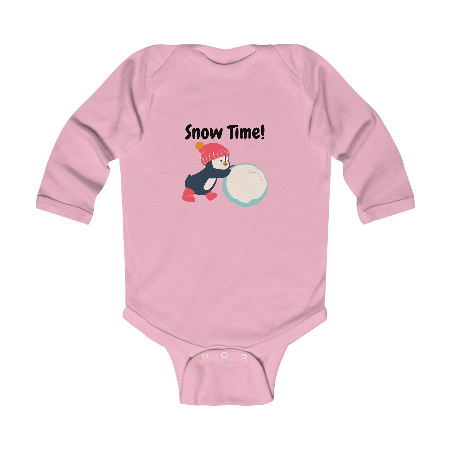 Snow Time Infant Long Sleeve Bodysuit, penguin, Christmas, birthday