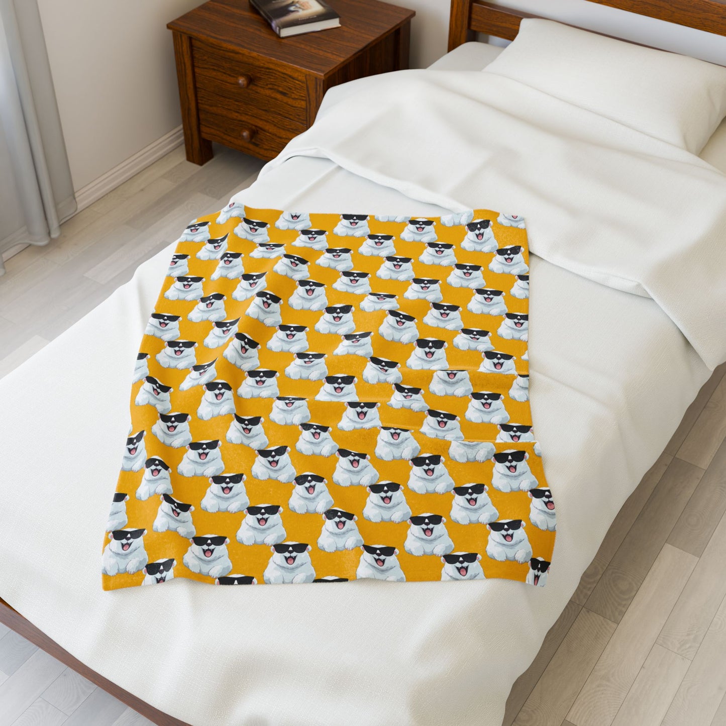 Polar Bear Velveteen Plush Blanket - Yellow