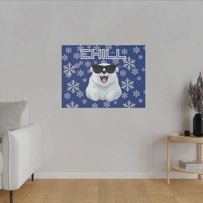 Chill, Polar Bear, Matte Canvas, Stretched 0.75", wall art, snowflakes - blue