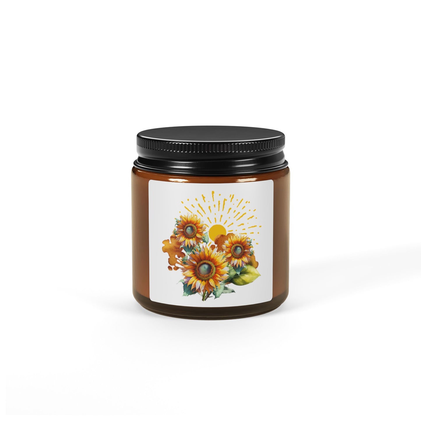 Sunflower design, Scented Soy Candle (Multi-Size, Amber Jar)