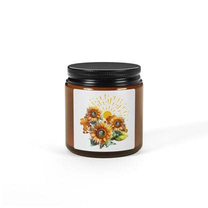 Sunflower design, Scented Soy Candle (Multi-Size, Amber Jar)