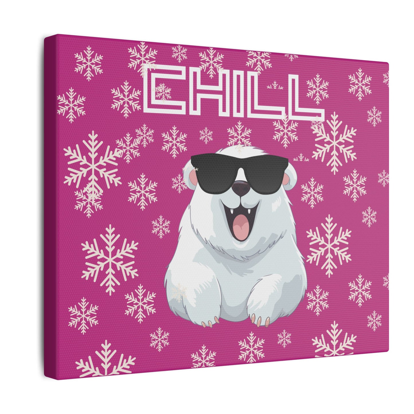 Chill, Polar Bear, Matte Canvas, Stretched 0.75", wall art, snowflakes - pink