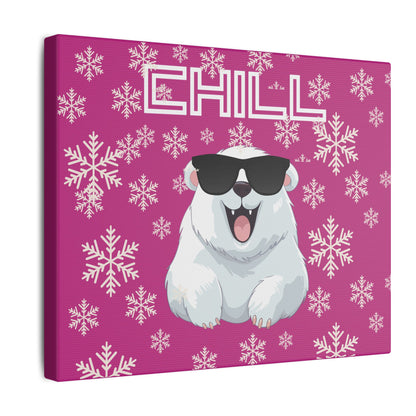 Chill, Polar Bear, Matte Canvas, Stretched 0.75", wall art, snowflakes - pink
