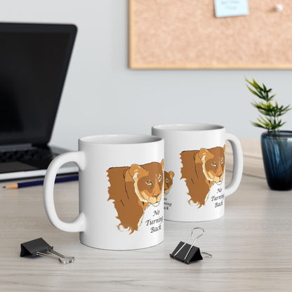 No Turning Back lioness Ceramic Mug, 11oz and 15oz, cat lover, encouragement, faith gift