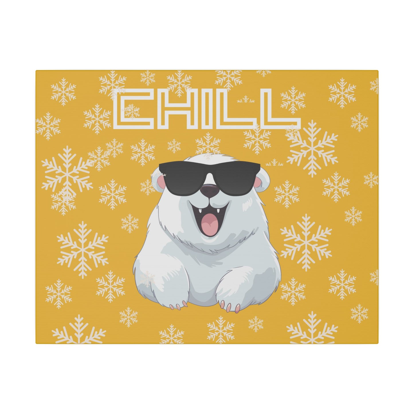 Chill, Polar Bear, Matte Canvas, Stretched 0.75", wall art, snowflakes - yellow