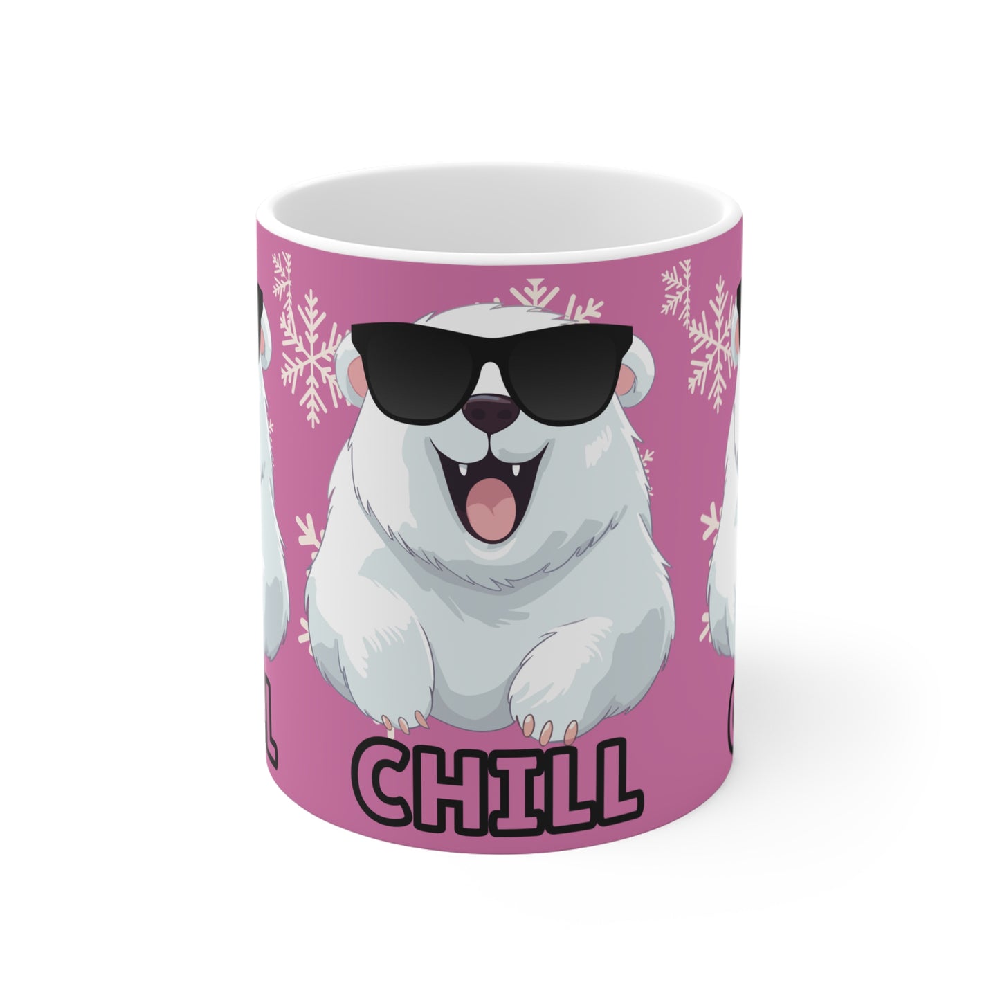 Chill Polar Bear, Mug 11oz, light pink, coffee, tea, hot chocolate