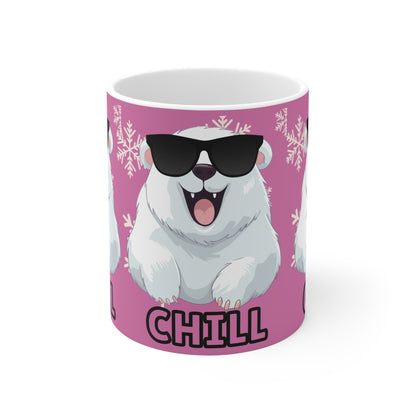Chill Polar Bear, Mug 11oz, light pink, coffee, tea, hot chocolate