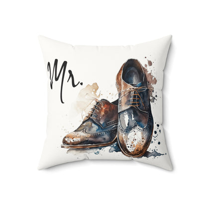 Mr.' Faux Suede Pillow- vintage design, Wedding, Anniversary, ('His' on back)