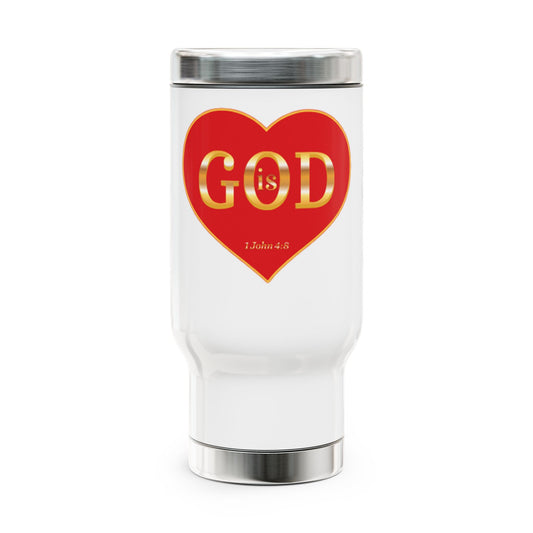 God is Love - Stainless Steel Mug with Handle, 14oz, Christian, running errands