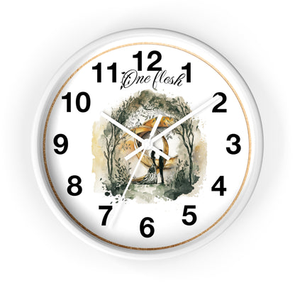 One Flesh Christian Wall Clock with rings, vintage design, wedding, new couple