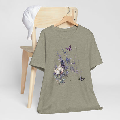 Flowers and Butterflies, Bella + Canvas T-shirt, spring, summer