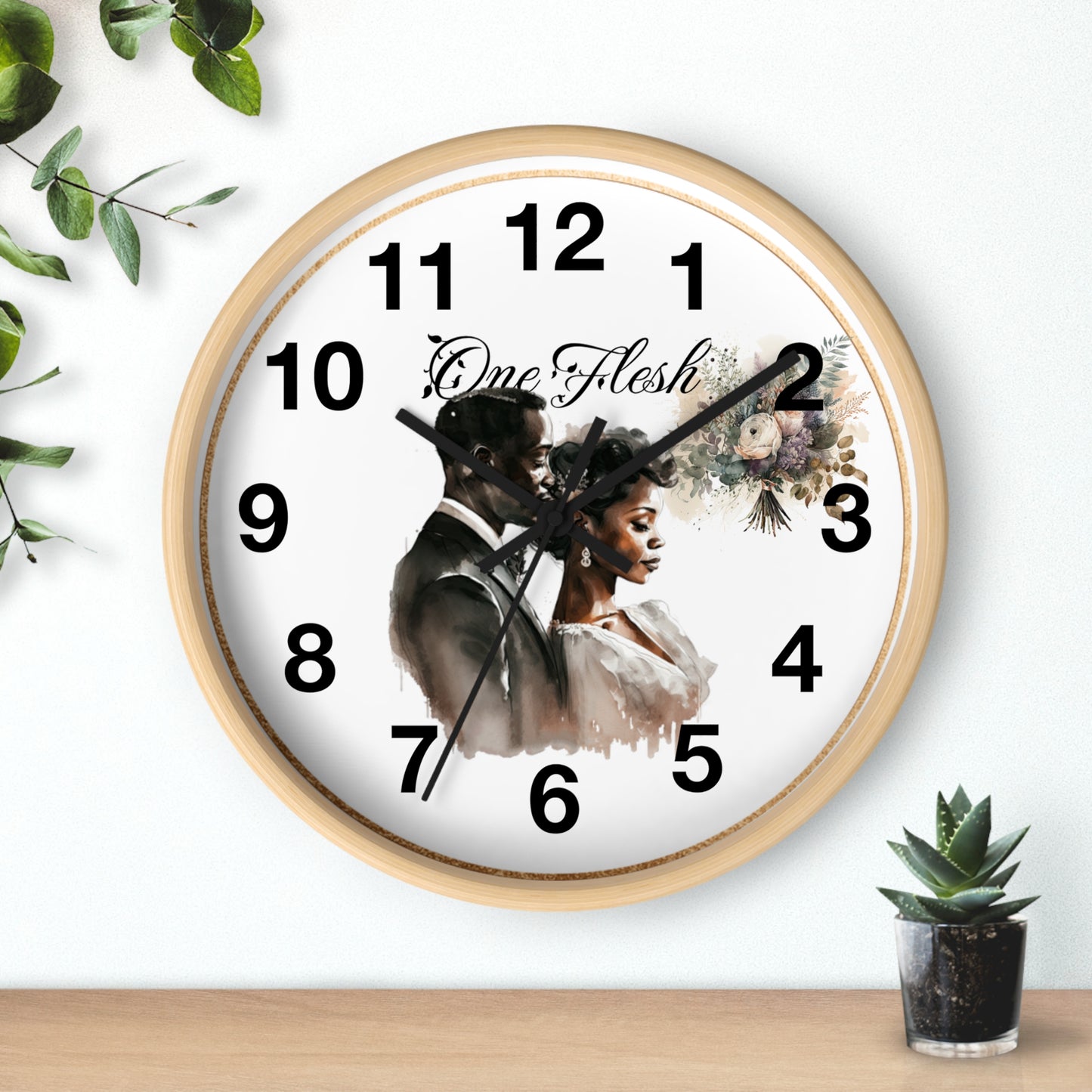 One Flesh Wall Clock, Christian, housewarming, afroamerican, new couple, wedding