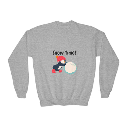Snow Time Youth Crewneck Sweatshirt, penquin, Christmas