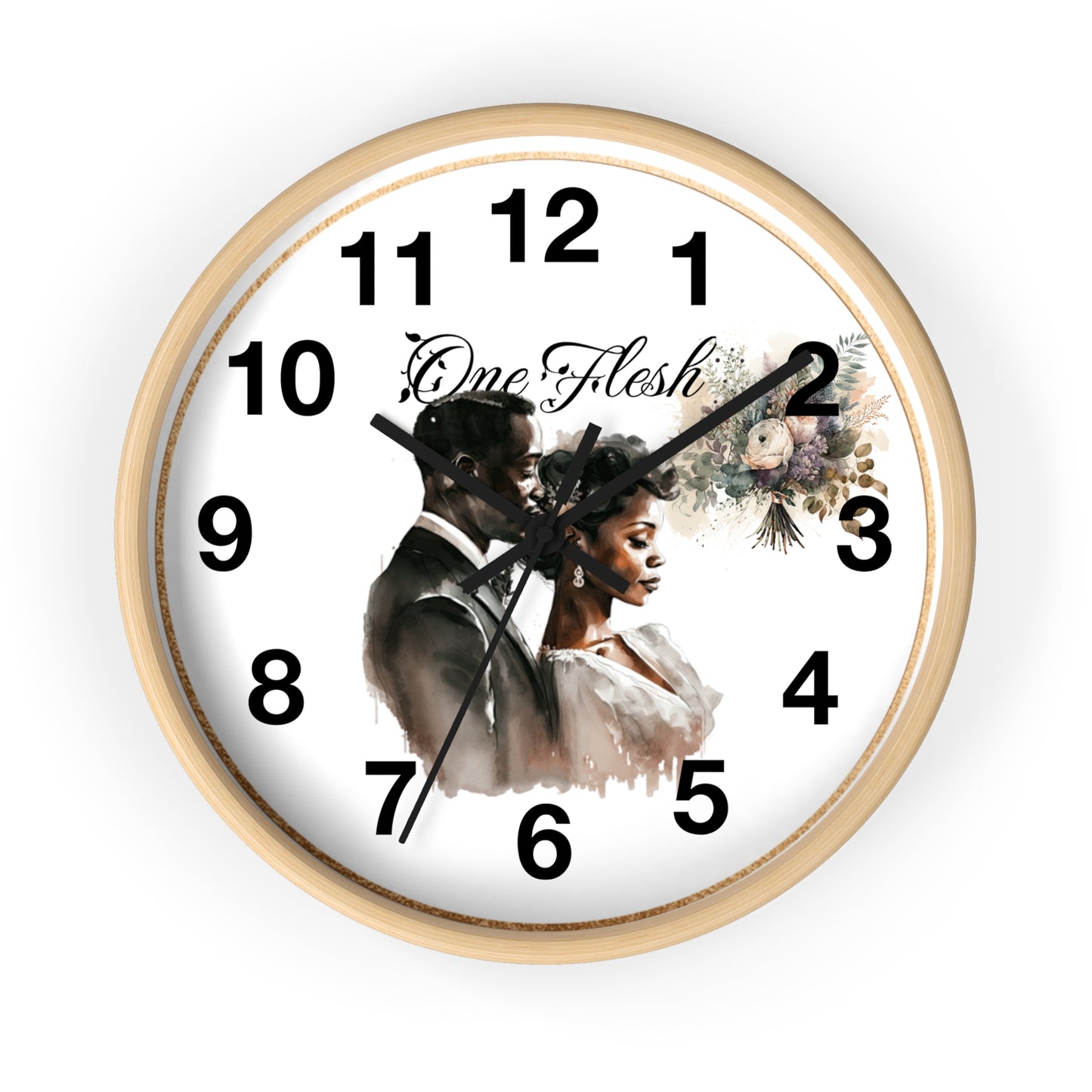 One Flesh Wall Clock, Christian, housewarming, afroamerican, new couple, wedding