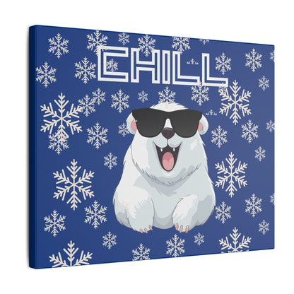 Chill, Polar Bear, Matte Canvas, Stretched 0.75", wall art, snowflakes - blue