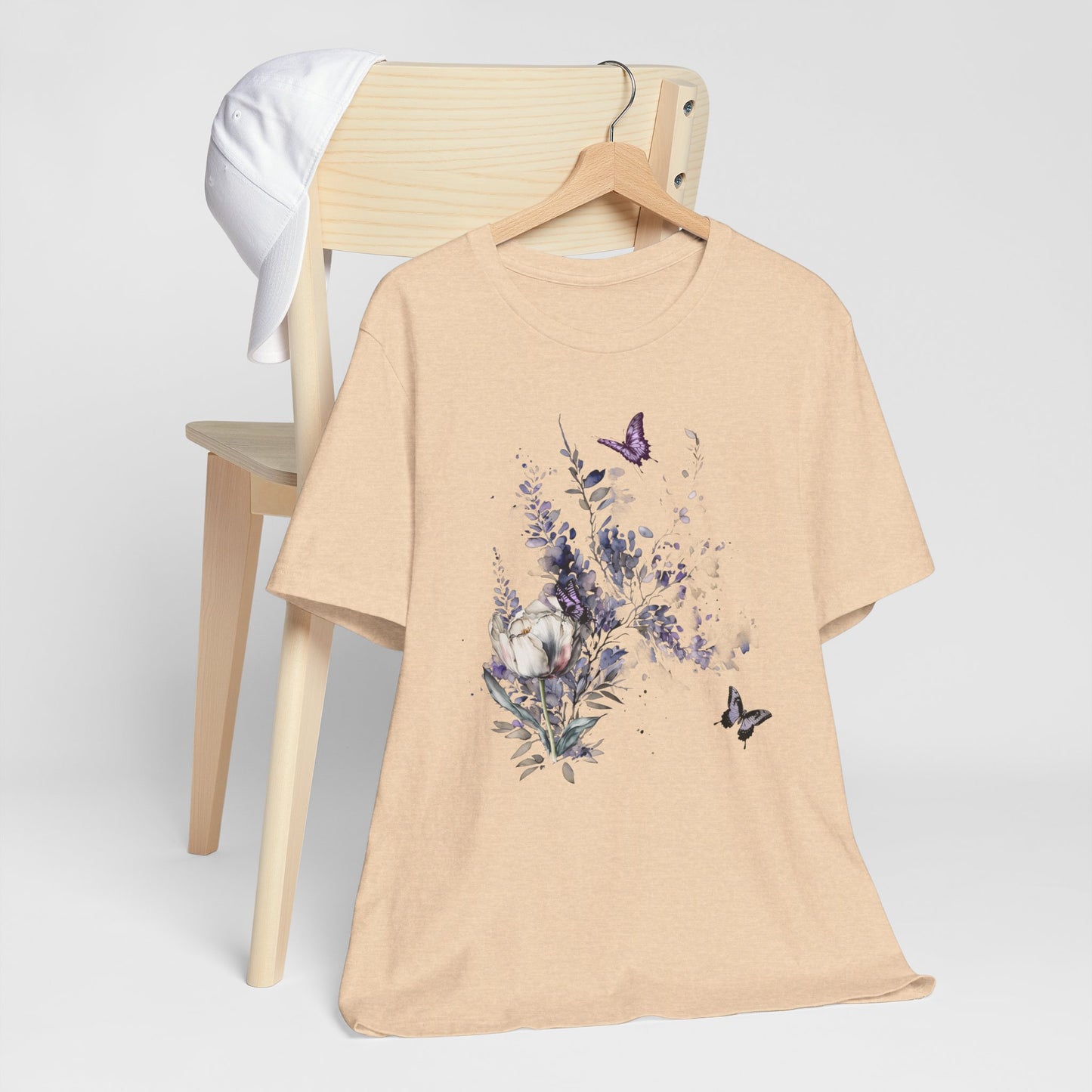 Flowers and Butterflies, Bella + Canvas T-shirt, spring, summer