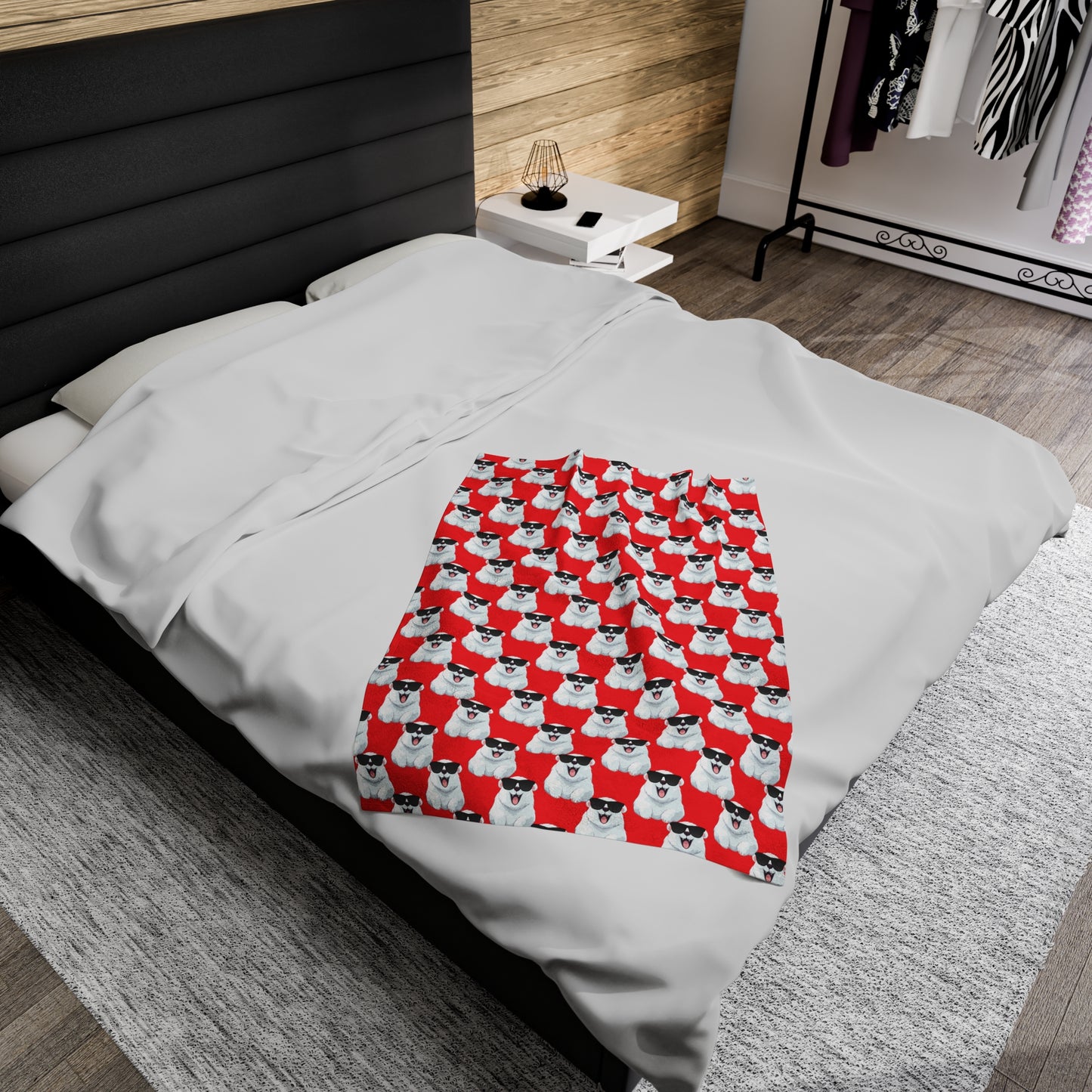 Polar Bear Velveteen Plush Blanket - Red