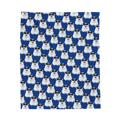Polar Bear Velveteen Plush Blanket - Dark blue