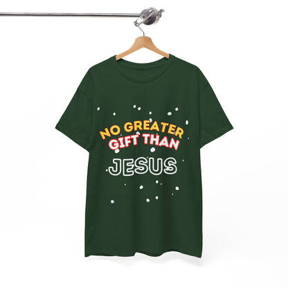 No Greater Gift Than Jesus (Snowfall Multi-Color) Unisex Heavy Cotton Tee