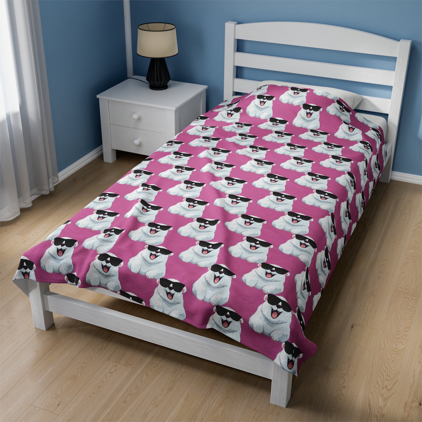 Polar Bear Velveteen Plush Blanket - Light Pink
