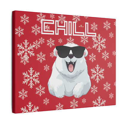 Chill, Polar Bear, Matte Canvas, Stretched 0.75", wall art, snowflakes - red
