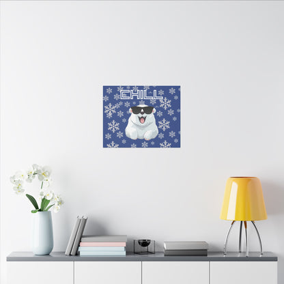 Chill, Polar Bear, Matte Canvas, Stretched 0.75", wall art, snowflakes - blue