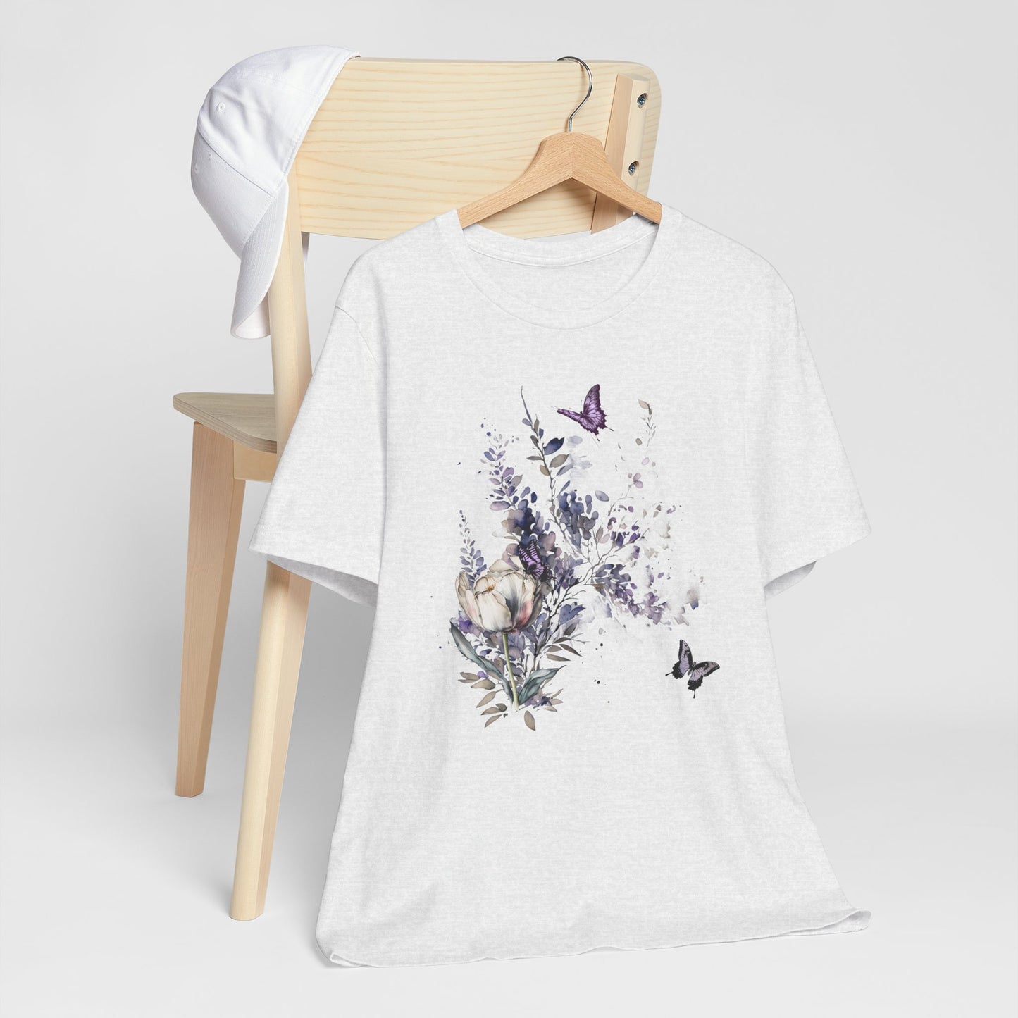 Flowers and Butterflies, Bella + Canvas T-shirt, spring, summer