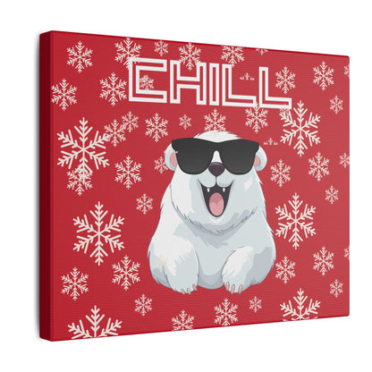 Chill, Polar Bear, Matte Canvas, Stretched 0.75", wall art, snowflakes - red