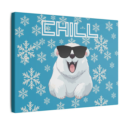 Chill, Polar Bear, Matte Canvas, Stretched 0.75", wall art, snowflakes