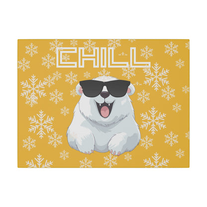 Chill, Polar Bear, Matte Canvas, Stretched 0.75", wall art, snowflakes - yellow
