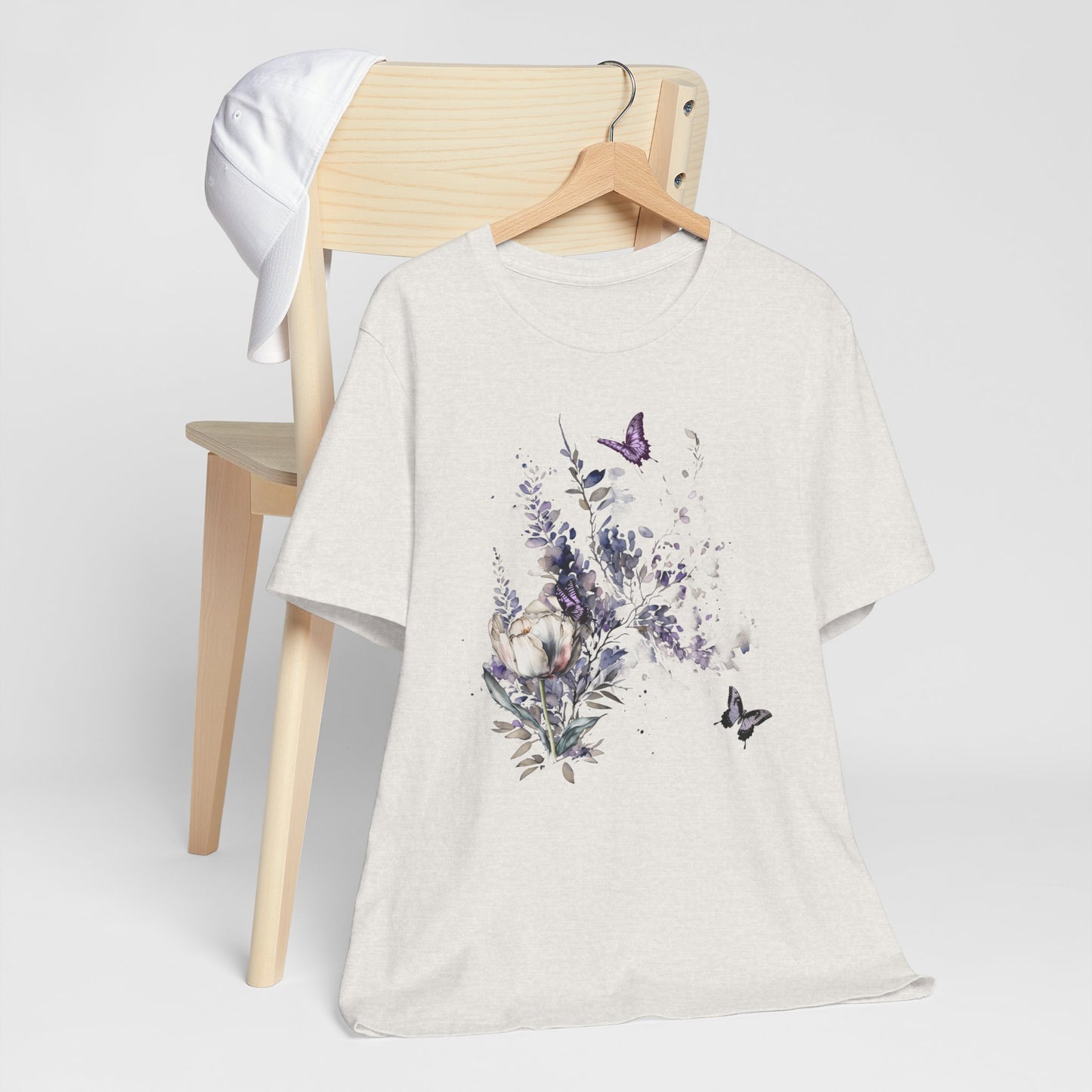 Flowers and Butterflies, Bella + Canvas T-shirt, spring, summer