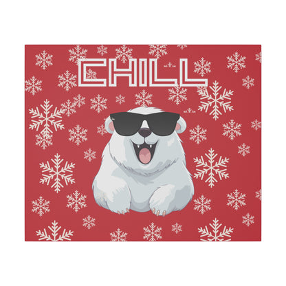 Chill, Polar Bear, Matte Canvas, Stretched 0.75", wall art, snowflakes - red