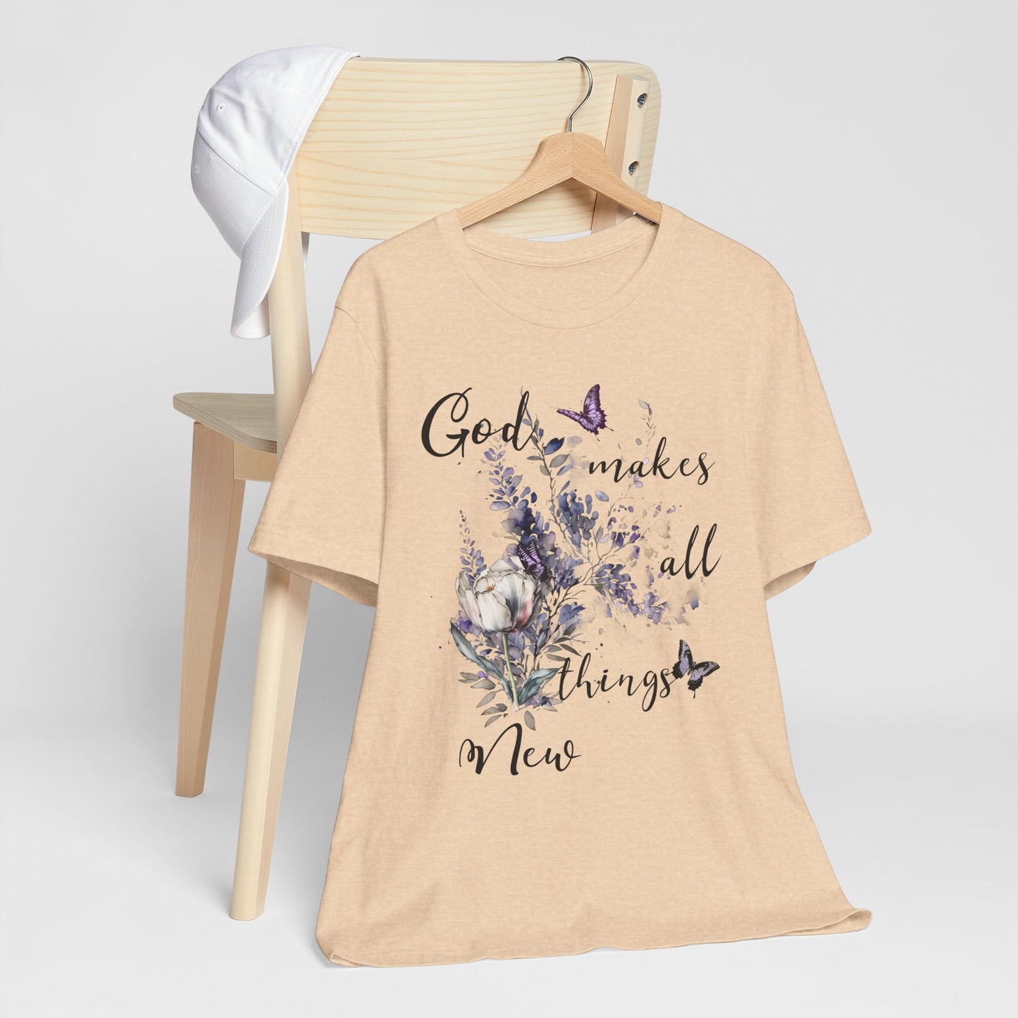 God Makes All Things New Flowers + Butterflies , Bella + Canvas, T-shirt, spring