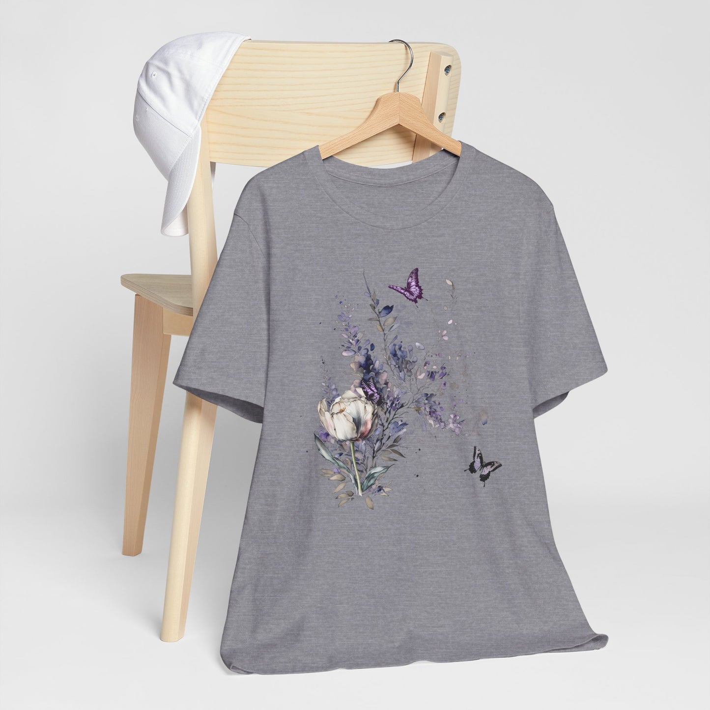 Flowers and Butterflies, Bella + Canvas T-shirt, spring, summer