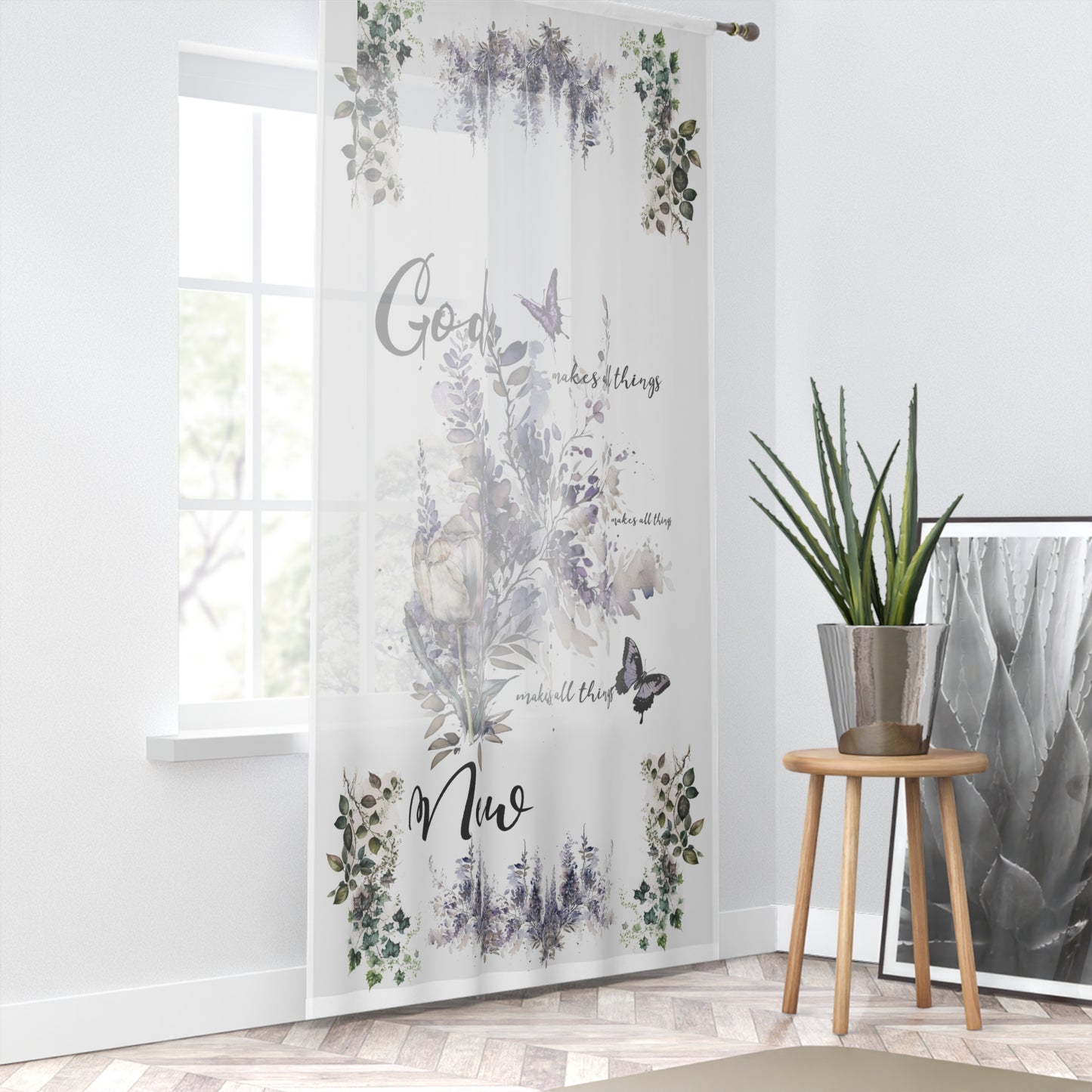 God Makes All Things New Window Curtain, Sheer White